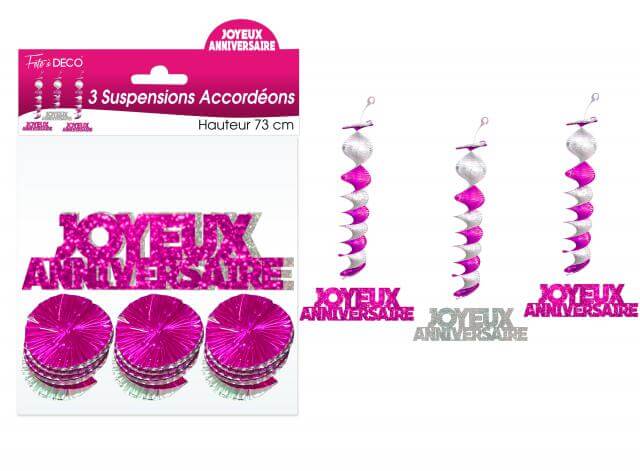 Guirlande accordeon joyeux anniversaire fuchsia
