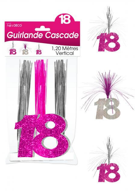 Guirlande cascade anniversaire 18ans fuchsia