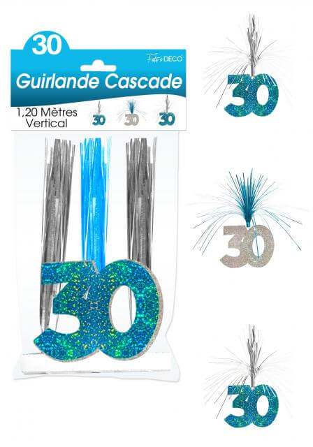 Guirlande cascade anniversaire 30ans bleu