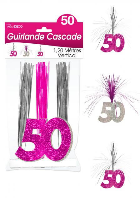 Guirlande cascade anniversaire 50ans fuchsia