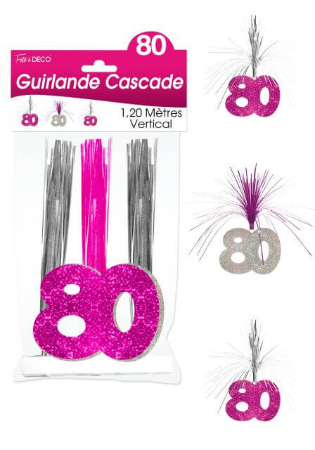 Guirlande cascade anniversaire 80ans fuchsia