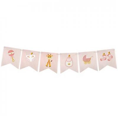 Guirlande fanion baby shower rose 5m (x1) REF/BB105