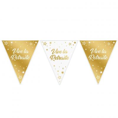 Guirlande fanion blanc et dore or vive la retraite
