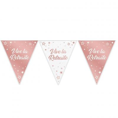 Guirlande fanion blanc et rose gold vive la retraite