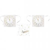 Guirlande fanion bonne annee horloge blanc et or