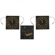 Guirlande fanion Bonne Année horloge noir, argent et or (x1) REF/6979