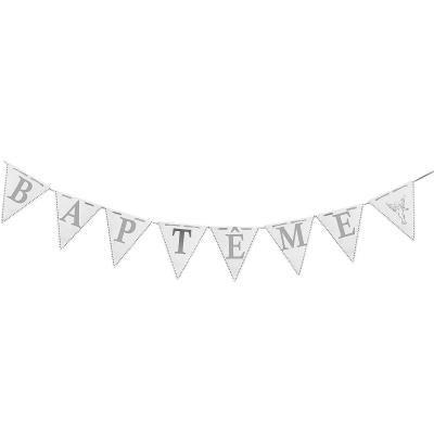 Guirlande fanion bapteme blanche et argentee