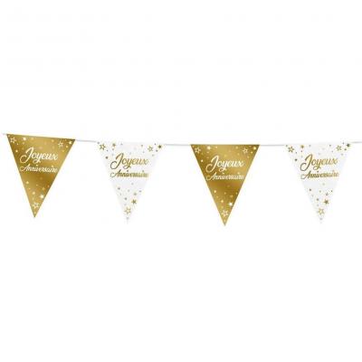 Kit guirlande fanion anniversaire dorée or métallique et blanche 6m (x1) REF/GFM00OR