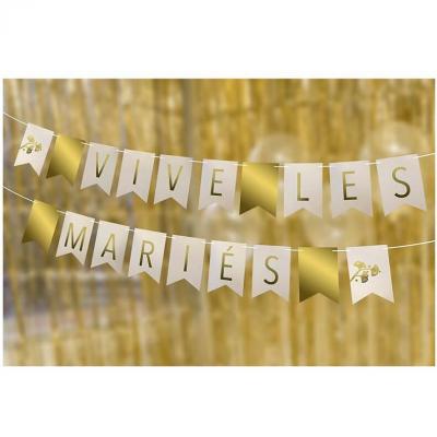 Guirlande fanion mariage Ginkgo vive les mariés 5m doré or et papier recyclé (x1) REF/ACM652