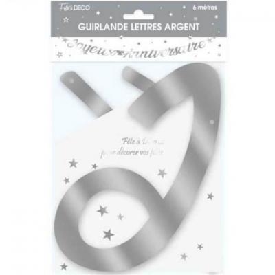 Guirlande lettre joyeux anniversaire metallique argent