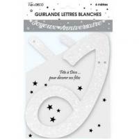 Guirlande lettre joyeux anniversaire blanche metallisee