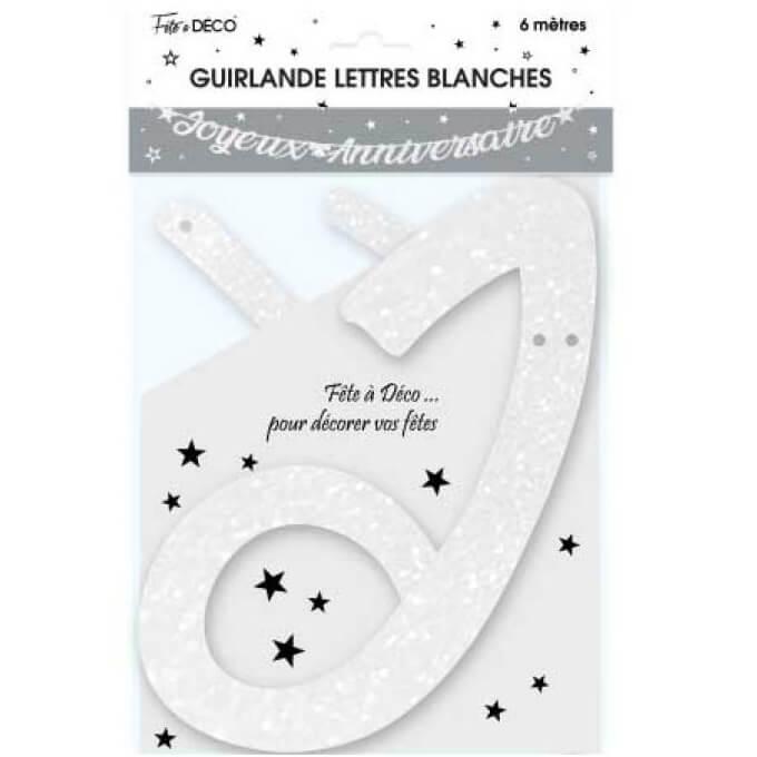 Guirlande lettre joyeux anniversaire blanche metallisee