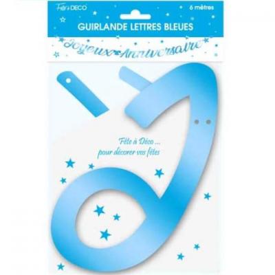 Guirlande lettre joyeux anniversaire metallique bleue