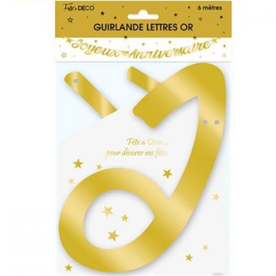 Guirlande lettre joyeux anniversaire metallique doree or