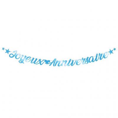 Guirlande lettre joyeux anniversaire metallique bleue