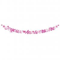 Guirlande lettre joyeux anniversaire metallique rose fuchsia