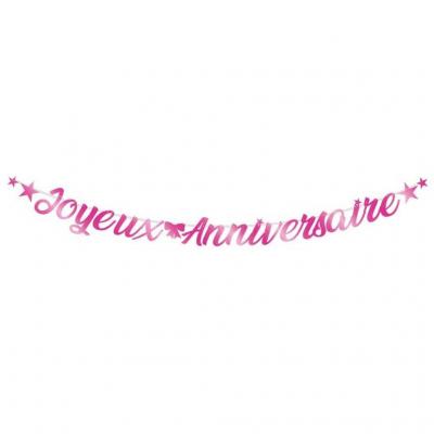 Guirlande lettre joyeux anniversaire metallique rose fuchsia