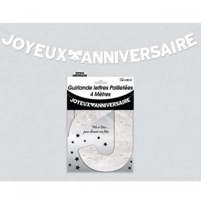 Guirlande lettre pailletee anniversaire blanche