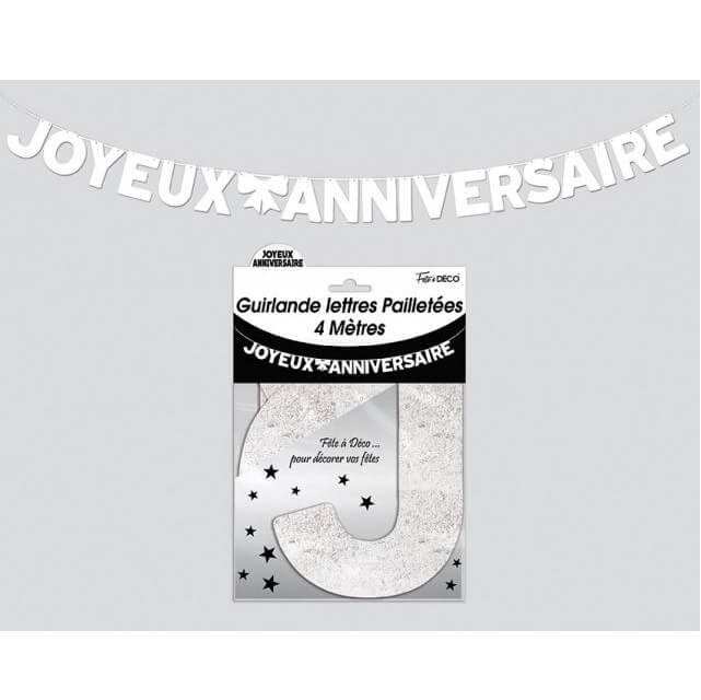 Guirlande lettre pailletee anniversaire blanche