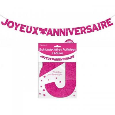 Guirlande pailletée anniversaire fuchsia (x4m) REF/GLP4M00F