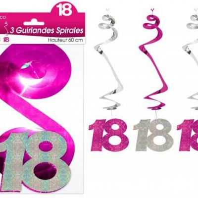 Guirlande spirale anniversaire 18ans: Fuchsia (x3) REF/SSPH01R