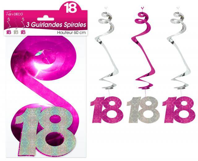 Guirlande spirale anniversaire 18ans fuchsia