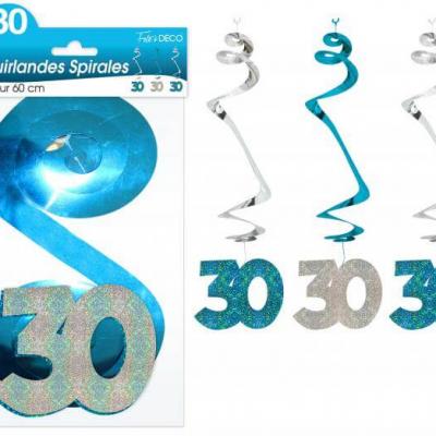 Guirlande spirale anniversaire 30ans: Bleu (x3) REF/SSPH03B
