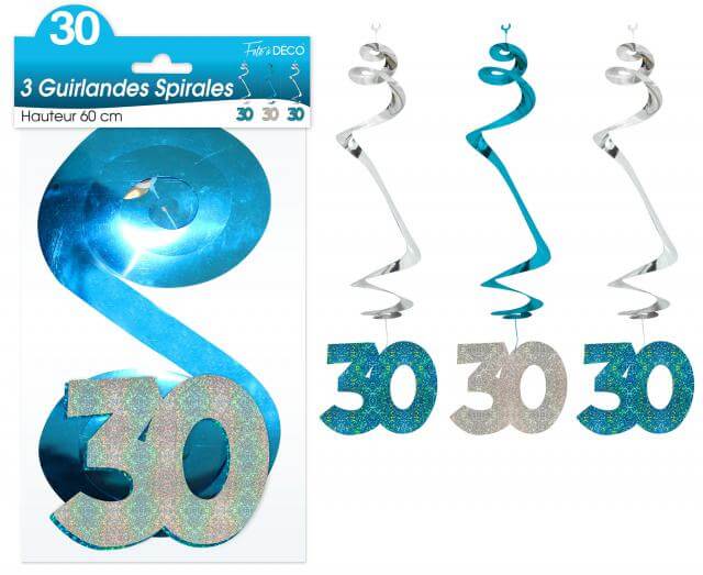 Guirlande spirale anniversaire 30ans bleue
