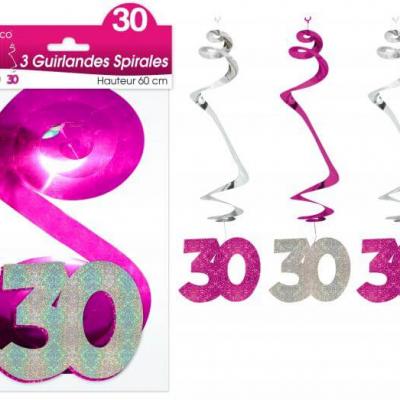 Guirlande spirale anniversaire 30ans: Fuchsia (x3) REF/SSPH03R