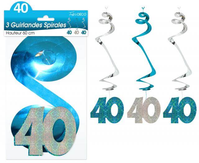 Guirlande spirale anniversaire 40ans bleue