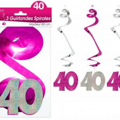 Guirlande spirale anniversaire 40ans fuchsia