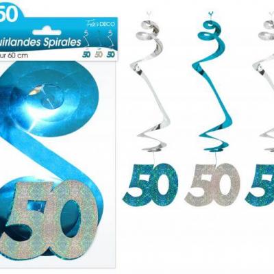 Guirlande spirale anniversaire 50ans: Bleu (x3) REF/SSPH05B