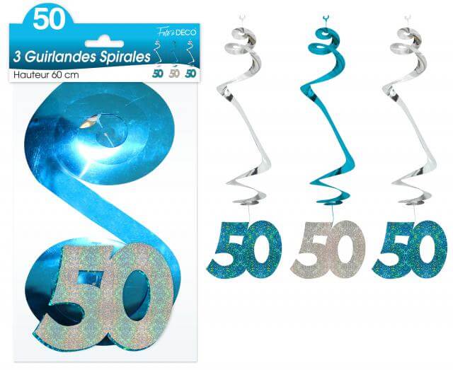 Guirlande spirale anniversaire 50ans bleue