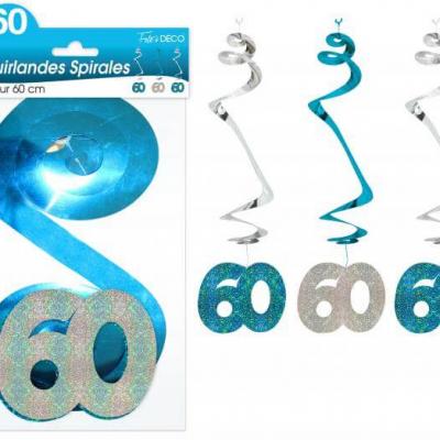 Guirlande spirale anniversaire 60ans: Bleu (x3) REF/SSPH06B