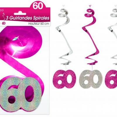 Guirlande spirale anniversaire 60ans: Fuchsia (x3) REF/SSPH06R