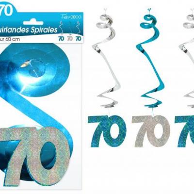 Guirlande spirale anniversaire 70ans: Bleu (x3) REF/SSPH07B