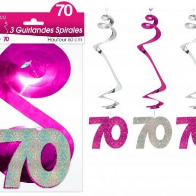 Guirlande spirale anniversaire 70ans: Fuchsia (x3) REF/SSPH07R