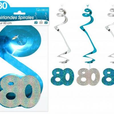 Guirlande spirale anniversaire 80ans: Bleu (x3) REF/SSPH10B