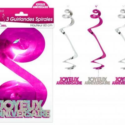 Guirlande spirale joyeux anniversaire fuchsia