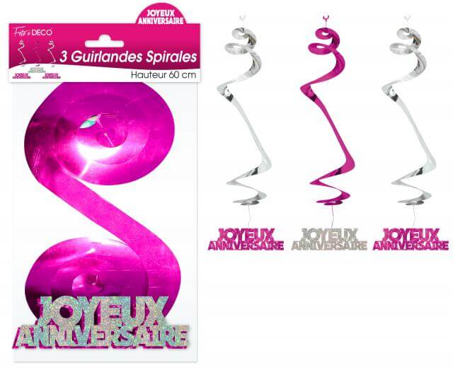 Guirlande spirale joyeux anniversaire fuchsia