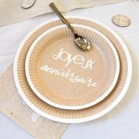 Jet020 assiette ronde carton 18 cm joyeux anniversaire kraft