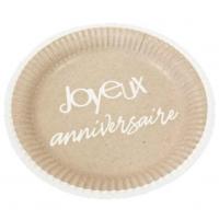 Jet020 assiette ronde carton 18cm joyeux anniversaire kraft