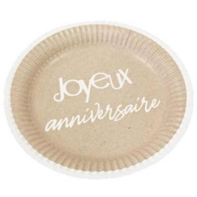 Jet020 decoration assiette ronde carton 18cm joyeux anniversaire kraft