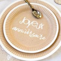 Jet020 decoration assiette ronde carton 18cm joyeux anniversaire kraft