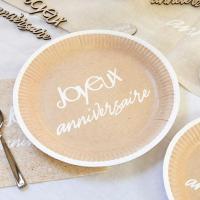 Jet021 decoration assiette ronde carton 23cm joyeux anniversaire kraft