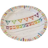 Jet036 assiette ronde carton joyeux anniversaire multicolore 23cm