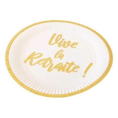 Jet051 vaisselle jetable assiette ronde carton retraite blanc dore or metal