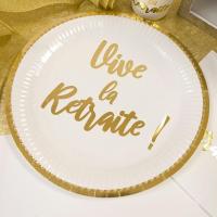 Jet051 vaisselle jetable assiette ronde carton retraite blanc dore or metal