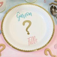 Jet25 assiette carton gender reveal baby shower fille garcon