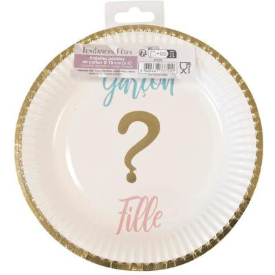 Jet25 assiette carton gender reveal baby shower fille garcon